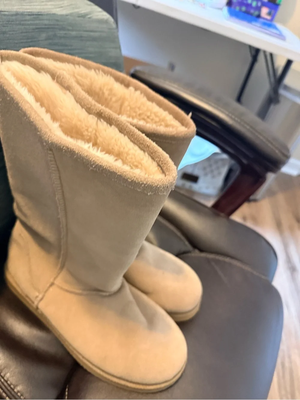 Plush-Lined Tall Winter Boots in Beige